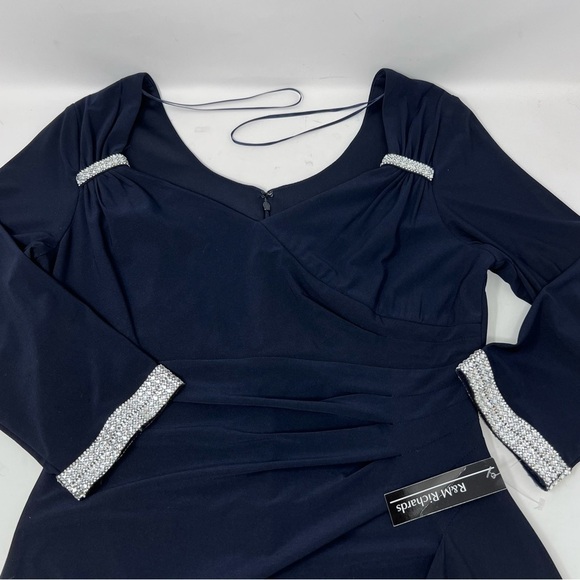 R&M Richards Blue Ruched 3/4 Sleeve Maxi Gown Rhinestone Size 10P NWT Elegant - Picture 11 of 15
